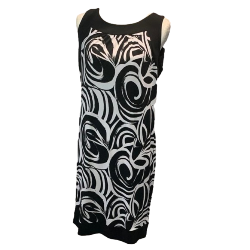 AB STUDIO Black & White Patterned Sleeveless Dress